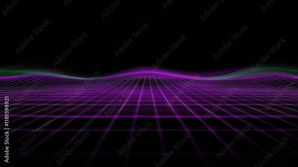 Poster vibrant neon grid lines on black background illustrating futuristic technology landscape : generativ