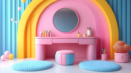 Fototapeta premium Pink Vanity Enhances Room Decor with Colorful Accents and Modern Style