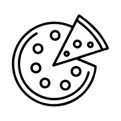 cheese pizza icon, foods line art, foods vector - simple black line art icon of cheese pizza perfect for logos, and foods -themed designs.