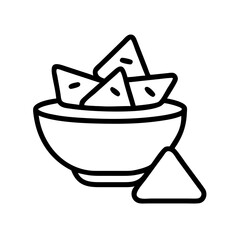 chips and salsa icon, foods line art, foods vector - simple black line art icon of chips and salsa perfect for logos, and foods -themed designs.
