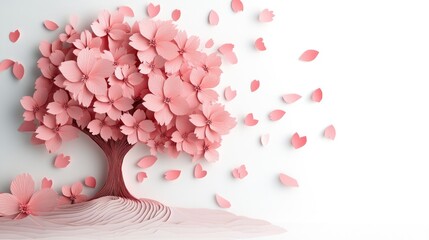 Obraz premium Elegant Paper Tree with Pink Blossoms and Falling Petals Decor