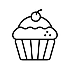 cupcake icon, foods line art, foods vector - simple black line art icon of cupcake perfect for logos, and foods -themed designs.