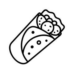 falafel wrap icon, foods line art, foods vector - simple black line art icon of falafel wrap perfect for logos, and foods -themed designs.