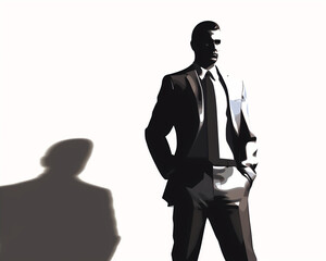 Obraz premium Modern Businessman Silhouette Illustration with Shadow and Tailored Suit
