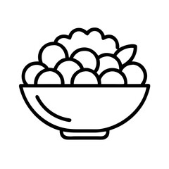 fruit salad icon, foods line art, foods vector - simple black line art icon of fruit salad perfect for logos, and foods -themed designs.