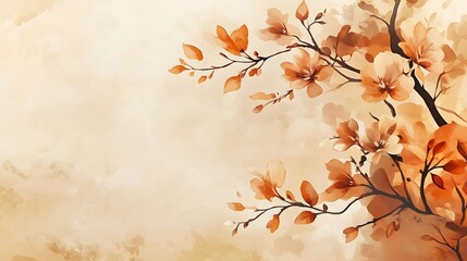 Watercolor Painting of Brown Magnolia Blossoms on Branches