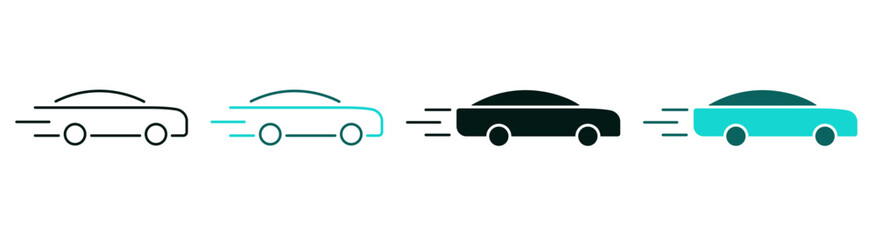 Autonomous vehicle icon set. AI smart car logo for web or mobile. Artificial Intelligence, technology or self driving concept. Automated automobile line, flat and solid symbol. Editable vector stroke.