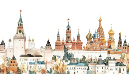 Fototapeta premium PNG Kremlin in Moscow architecture watercolor buildings.