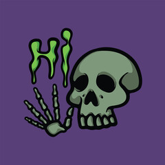 Skull hi cartoon vector illustration