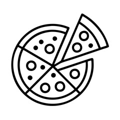 pepperoni pizza icon, foods line art, foods vector - simple black line art icon of pepperoni pizza perfect for logos, and foods -themed designs.