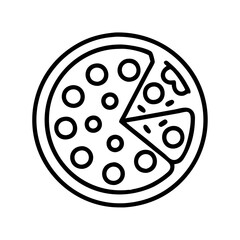 pepperoni pizza icon, foods line art, foods vector - simple black line art icon of pepperoni pizza perfect for logos, and foods -themed designs.