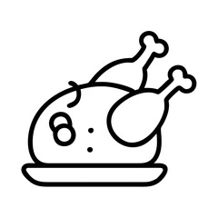 roasted chicken icon, foods line art, foods vector - simple black line art icon of roasted chicken perfect for logos, and foods -themed designs.