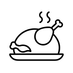 roasted chicken icon, foods line art, foods vector - simple black line art icon of roasted chicken perfect for logos, and foods -themed designs.