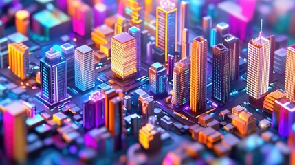 Obraz premium Vibrant Cityscape with Neon Lights and Abstract Architecture