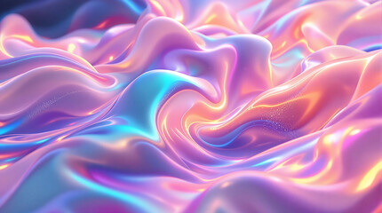 Fototapeta premium Iridescent, abstract background with flowing, wavy forms in pastel rainbow colors. Great for representing fantasy, dreams, or modern, colorful designs.
