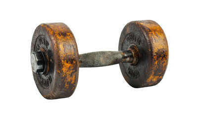 Rusty vintage dumbbell with textured grip, old gym equipment for strength training or fitness,...