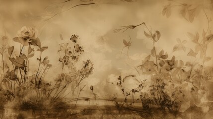 A soft sepia-toned abstract scene, swirling smoke textures and patterns. Subtle touches of vintage floral silhouettes and faint handwritten letters peek through the misty layers.