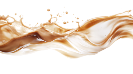 Chocolate and vanilla drink mixing in the air on an isolated background