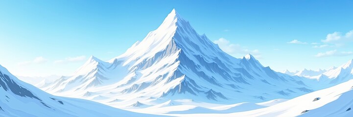 A Pristine Winter Landscape with Majestic Snow-Capped Mountains and a Clear Blue Sky