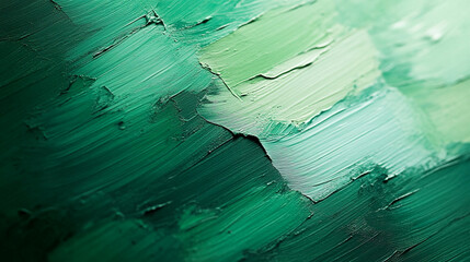 Texture of green paint showing brush strokes and layers on a canvas