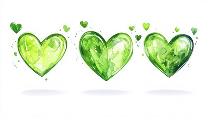 An illustration of multiple green hearts on a white background, ideal for peaceful projects and romantic-themed designs