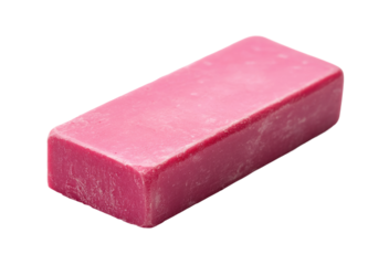 Pink rectangular soap bar with smooth surface, clean hygiene product, beauty accessory, skincare essential, bathing, freshness, minimal, isolated on transparent background