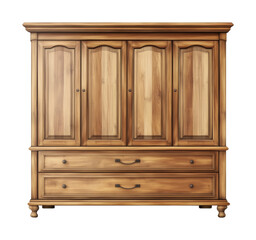 Elegant modern cabinet wardrobe with multiple doors and drawers, perfect for contemporary home organization. Isolated on transparent background, png.