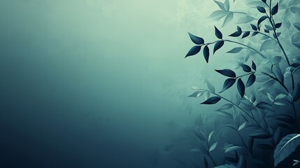 Serene Teal Leaves Artistic Botanical Painting