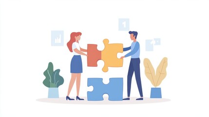 Obraz premium Business professionals collaborating and assembling puzzle pieces together in the office, symbolizing teamwork, partnership, and unity in a corporate environment, focusing on charity, volunteerism, an