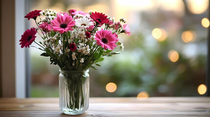 Pink and White Flowers Bloom Beautifully in a Glass Vase