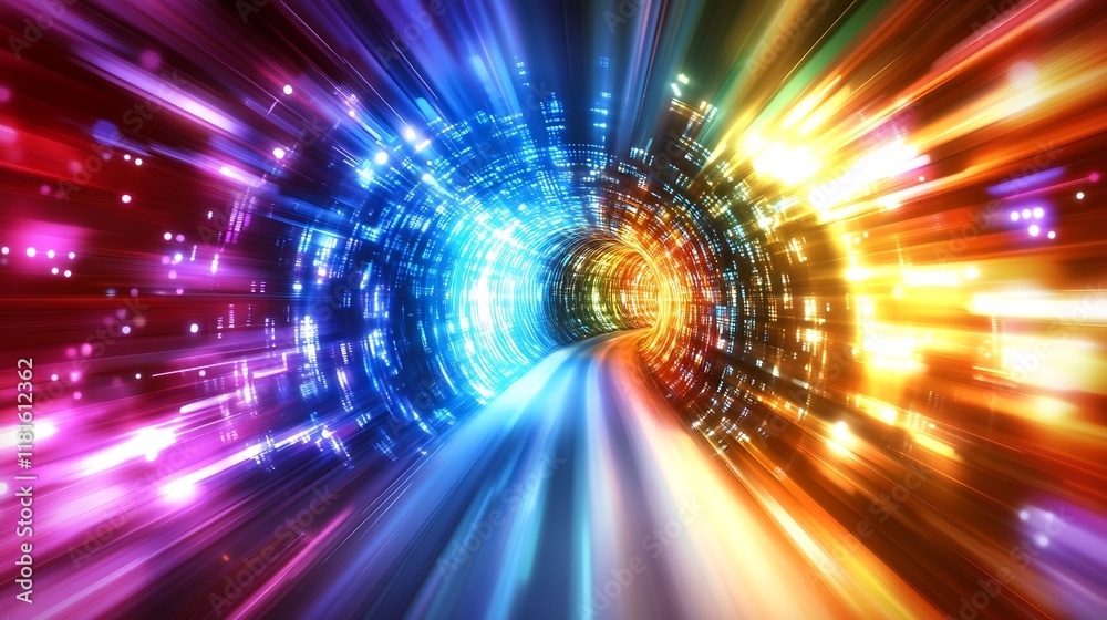 Poster Kaleidoscope of colors forming a dynamic tunnel for an immersive visual journey through light : Generative AI