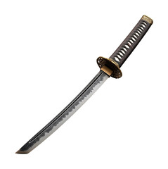 Sharp contours of a traditional sword displayed artistically against a plain background showcasing intricate craftsmanship and design details. Isolated on transparent background, png.