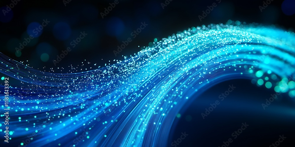 Poster vibrant digital abstract with blue light trails in a futuristic style : generative ai
