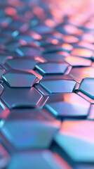 Obraz premium Close-up view of hexagonal shapes in vibrant colors reflecting light beautifully