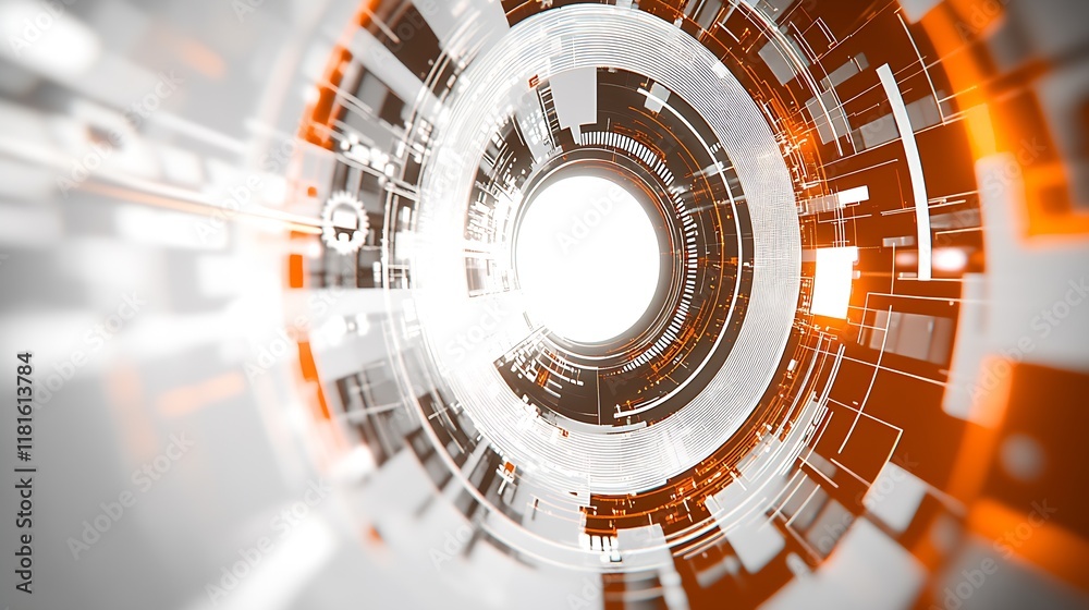 Fototapete advanced digital vortex with orange and white geometric patterns in motion : generative ai