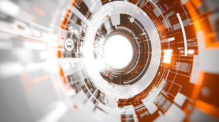 Advanced Digital Vortex with Orange and White Geometric Patterns in Motion : Generative AI