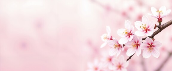 Sakura branches with pink flowers in spring, soft pink background.Banner, tourism promotion, springtime in Japan, sakura season, peaceful imagery, cultural heritage, vacation marketing.Seasonal renewa