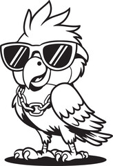 A monochrome black and white cartoon image