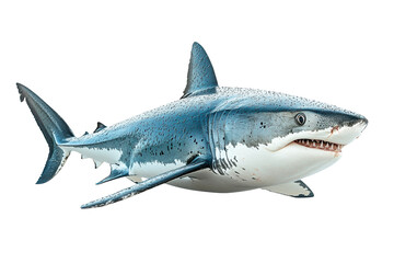 Naklejka premium A detailed illustration of a great white shark swimming, showcasing its powerful body and sharp teeth against a white isolated background.