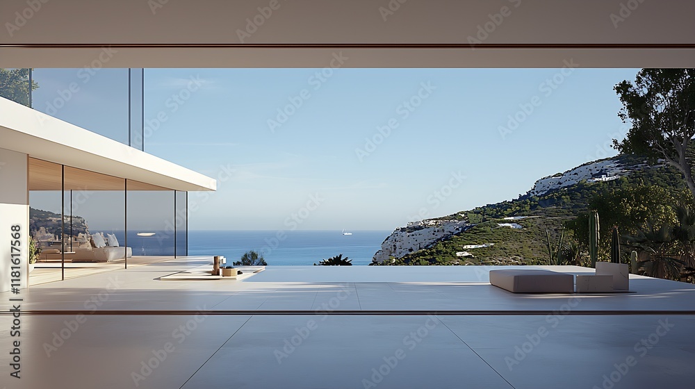 Poster Contemporary Infinity Pool With Panoramic Ocean and Cliff Views in Modern Architectural Style : Generative AI