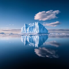 Majestic iceberg reflecting in calm waters.