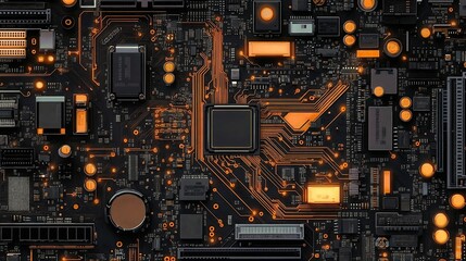Fototapeta premium Close-up view of a circuit board displaying intricate patterns and vibrant colors
