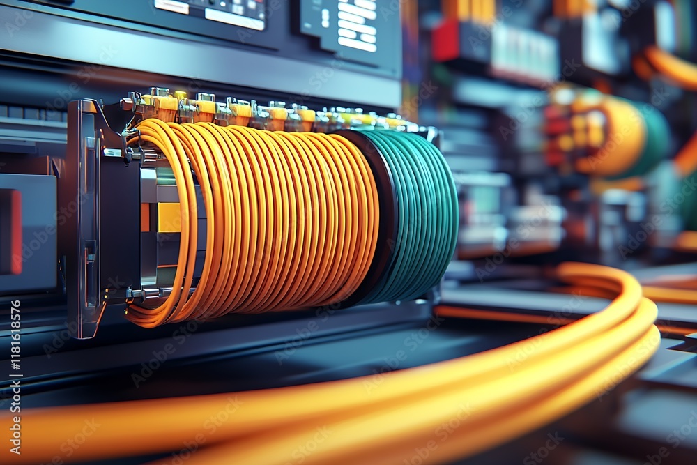 Fototapete Innovative Data Center with Color Coded Cables in Advanced Networking Setup : Generative AI