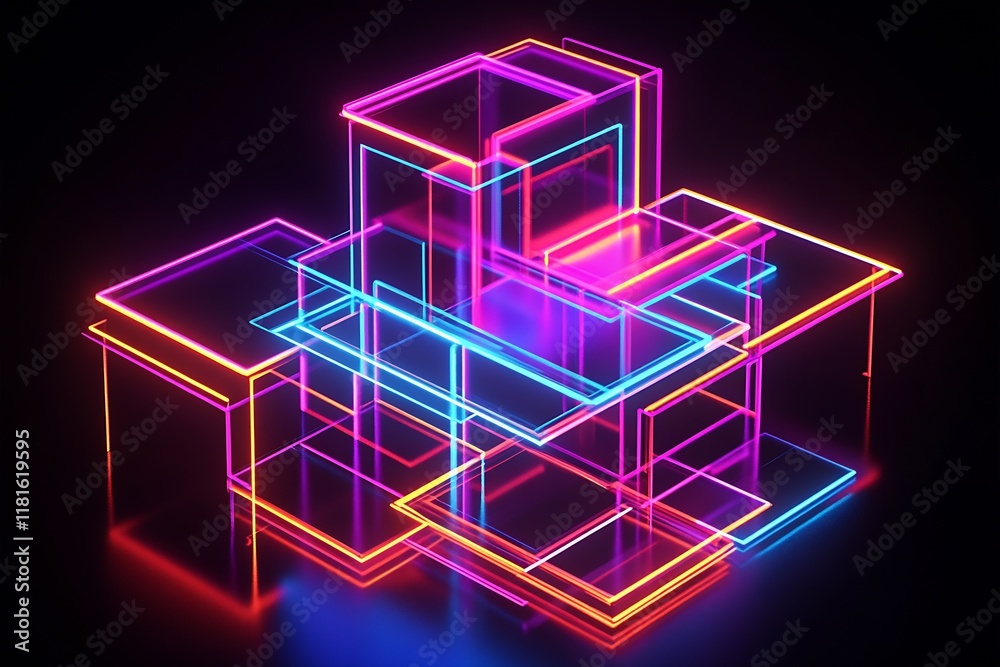 Poster digital neon cubes artistry for innovative visual experiences : generative ai