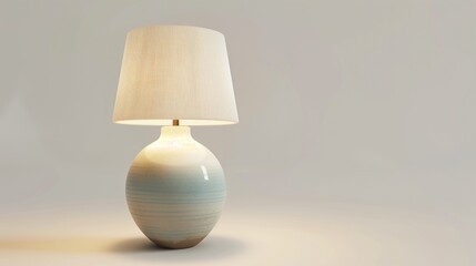 A ceramic table lamp with a gentle light, positioned on an isolated white background.