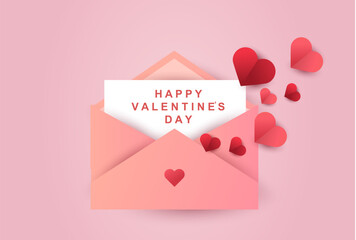 Happy Valentine's Day. Greeting card. Love message with red hearts.