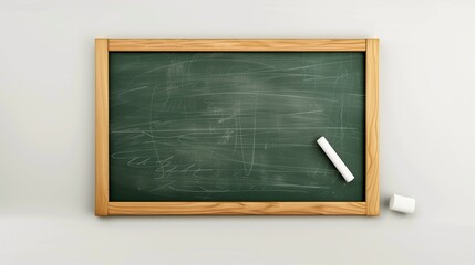 Fototapeta premium A chalkboard with white chalk and an eraser, isolated on a white background.