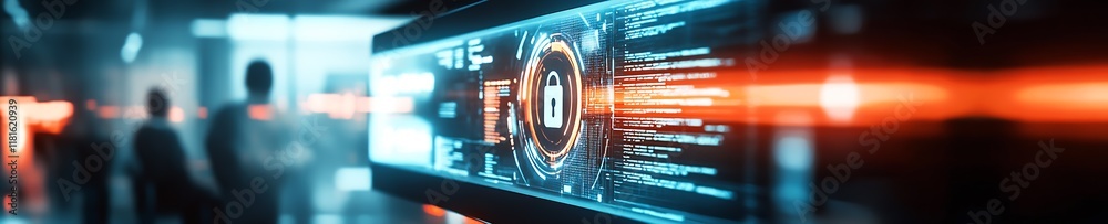 Aufkleber Advanced Cybersecurity Interface with Lock Symbol and Data Streams : Generative AI