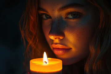 Close-Up of Woman Lit by Candlelight