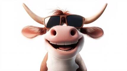 A cheerful cartoon cow wearing sunglasses, exuding a fun and playful vibe.